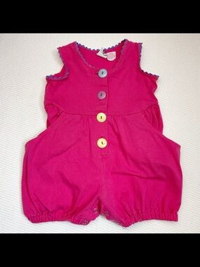 Vintage Kids N’ Fun Bright Pink 12M Girls' Bubble Romper with Colorful Buttons